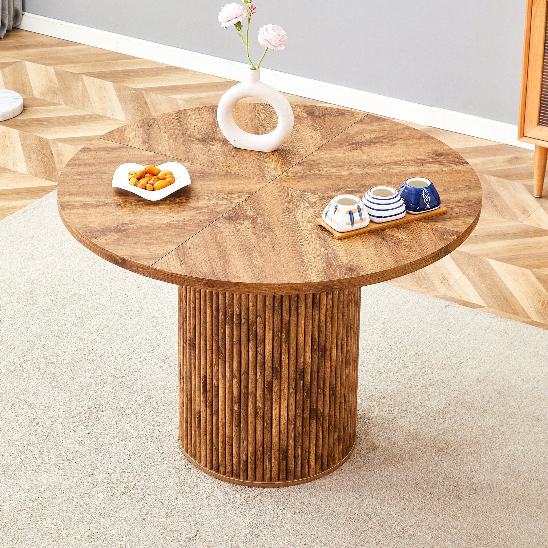 Round Dining Table 100cm 4-6 Seater with Storage - MDF