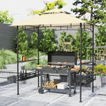 BBQ Pavilion, Double Roof, Side Shelves, Steel, Beige