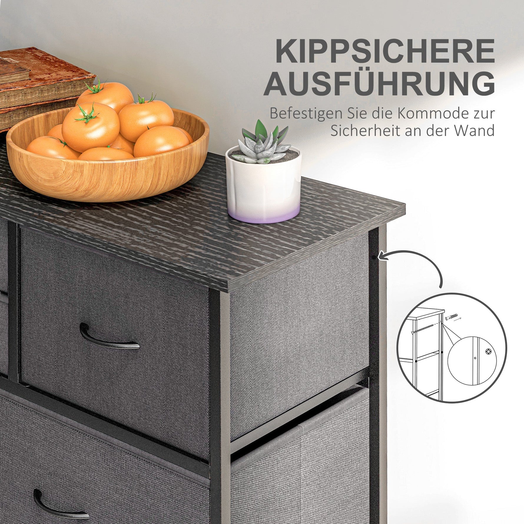 Chest of Drawers/Sideboard, 10 Foldable Fabric Drawers, Steel Black