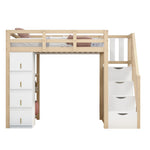 Loft Bed, 90 x 200 cm with Storage & Ladder, Solid Wood