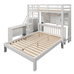 Children's Bunk Bed with Storage Stairs and Movable Side Table, 90x200cm and 140x200cm, White