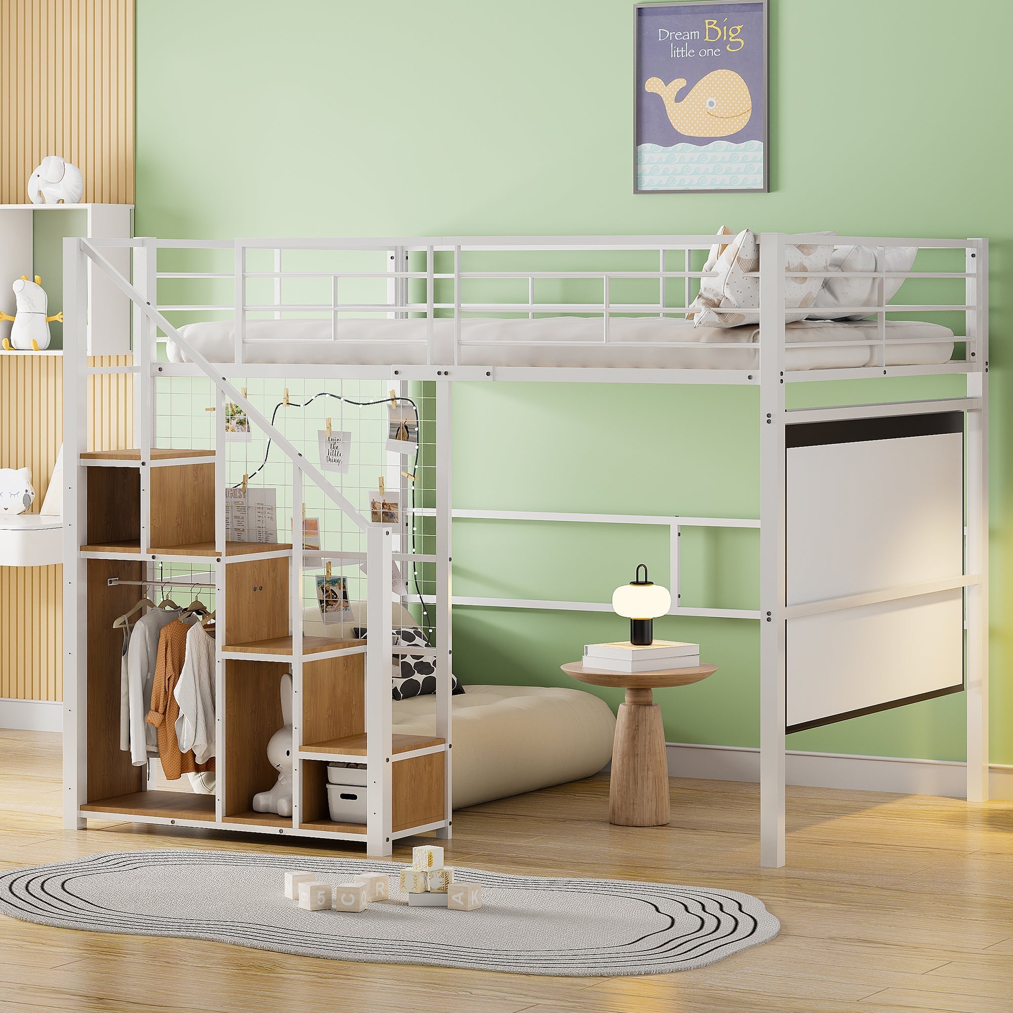 Loft Bed, Safety Ladder & Storage, White