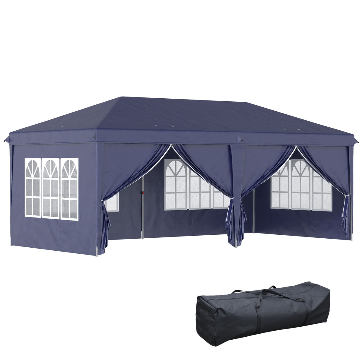 Folding Pavilion 5.85x2.95m UV Protection Side Walls Steel, Blue