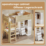 Loft Bed with Desk, Wardrobe and 3 Drawers, Natural