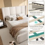 Upholstered Bed Frame, Modern with USB Port, Iron & Wood, Beige