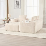 Compact Modular Sofa with Side Pocket, Cup Holder & 3 Cushions - Corduroy Beige