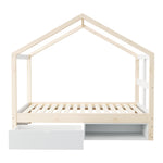 Wooden Bed with Drawers, Shoe Cabinet and LED Lighting, 90x190cm, Wood Color
