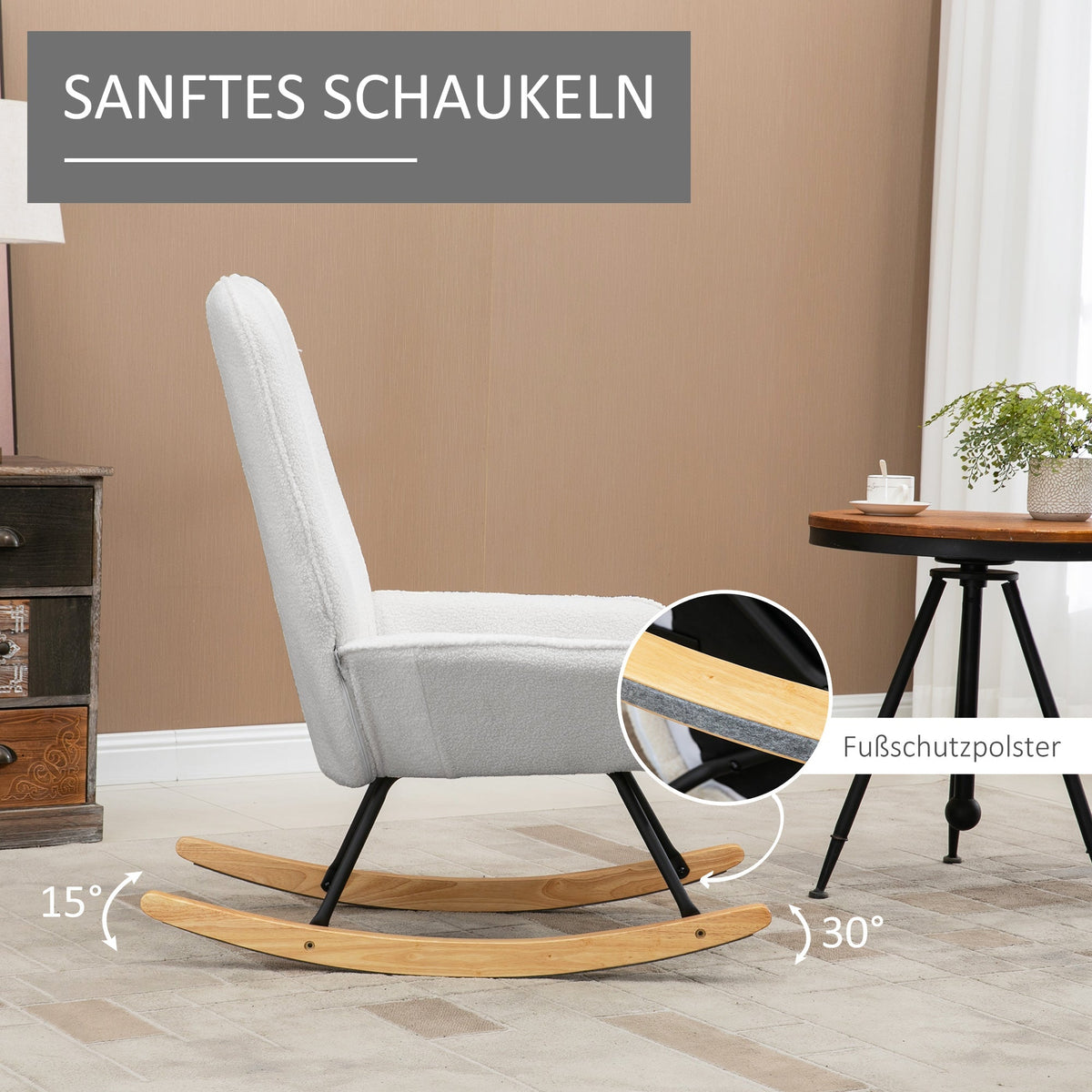 Rocking Chair Upholstered Relaxing 150 kg Sherpa Fleece Grey