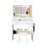 Dressing Table XXL Mirror Stool 4 Drawers LED Socket - White