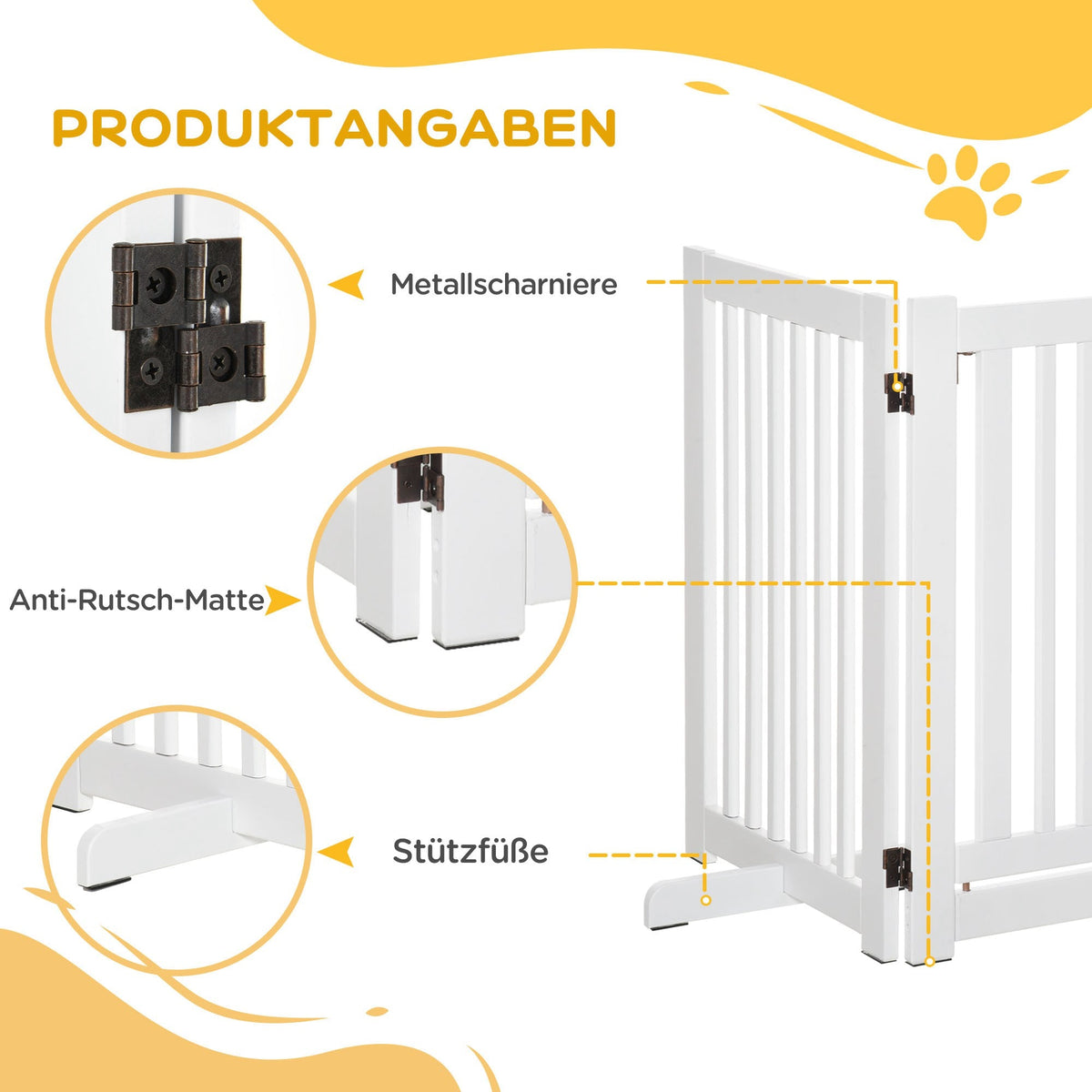 Wooden Dog Gate, Freestanding Adjustable Foldable, White