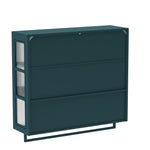 Bathroom Wall Cabinet 3-Door Wooden Glass Door Towel Bar - Dark Green