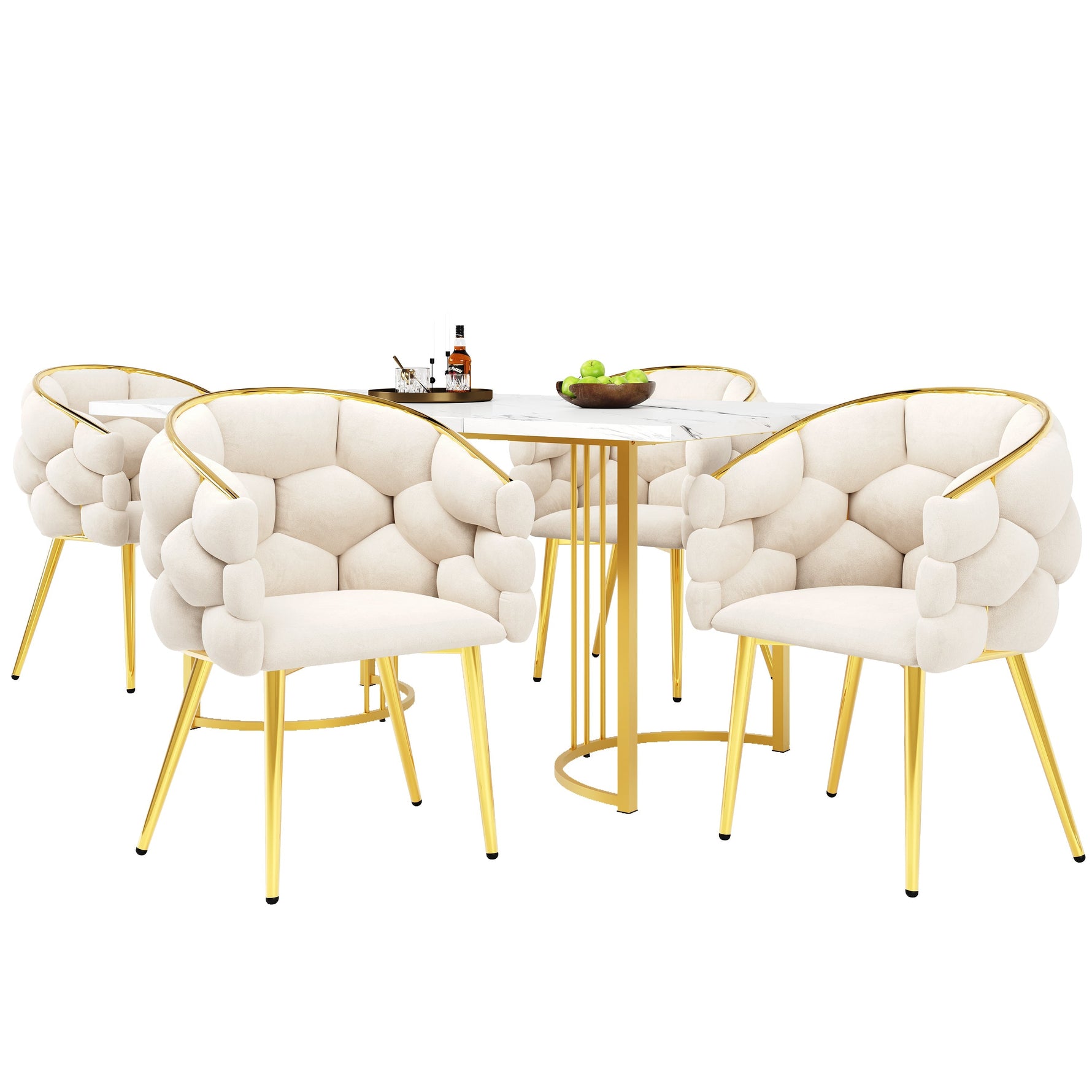 Dining Table Set 5-Piece 140x80cm - Marble Pattern Gold Legs