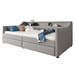 Daybed with LED Lighting, Slatted Base, Drawers and USB Port, Grey Linen