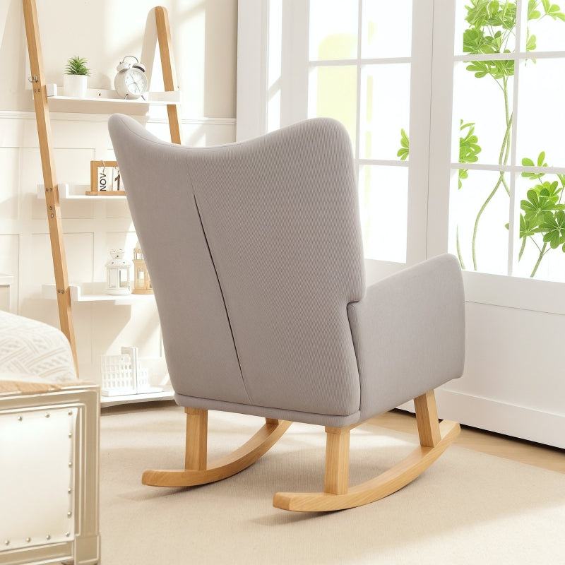 Rocking Chair, High Back Upholstered, Corduroy, Light Grey