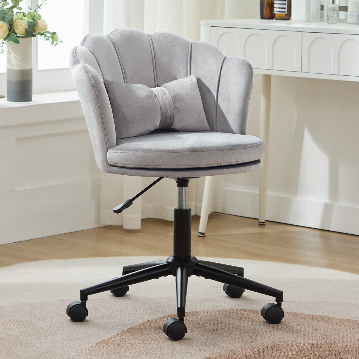 Dressing/Office Chair, Petal Backrest Butterfly Lumbar Cushion Height Adjustable, Soft Seat Cushion