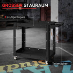 Workshop trolley, 2 levels, side handle, hook holes, 227 kg load capacity, black