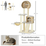 Cat Tree Rattan Cat House, Multiple Platforms, Hammock, Ramp, Anti-tip, Plush Beige