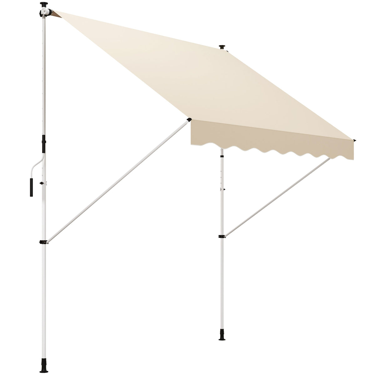 Folding Arm Awning, 300x150cm Height Adjustable Sunshade with Hand Crank, Aluminum Beige
