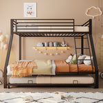 Metal Bunk Bed with Pull-Out Bed, 3 Sleeping Places, Black