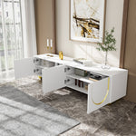 TV Lowboard with Textured Doors, Drawers & Open Compartments - Gold
