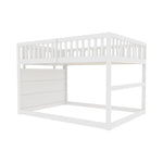 Low Bunk Bed, 140x200cm Safety with Storage & High Fence, Wooden White