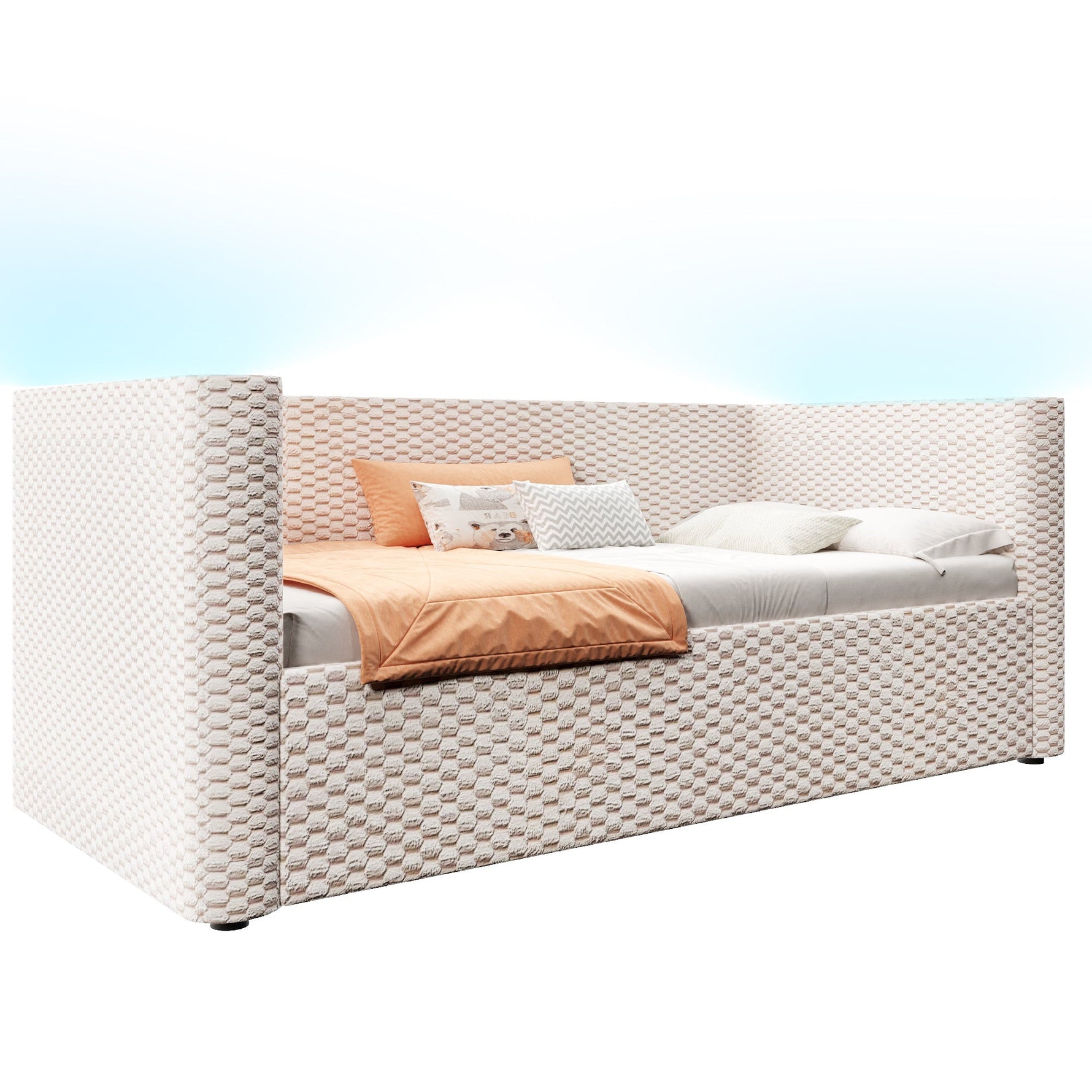 Daybed Sofa Bed 90x200cm Hydraulic Storage LED Lighting Velvet Beige