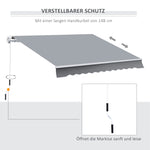 Retractable Awning, 3.95 x 2.45 m, Hand Crank, Polyester, Grey/White