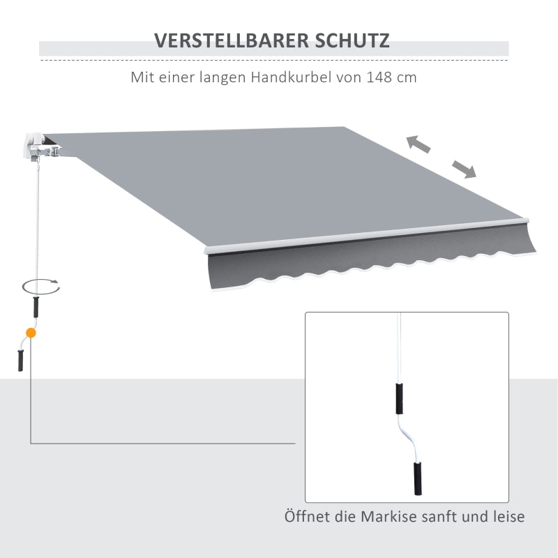 Retractable Awning, 3.95 x 2.45 m, Hand Crank, Polyester, Grey/White