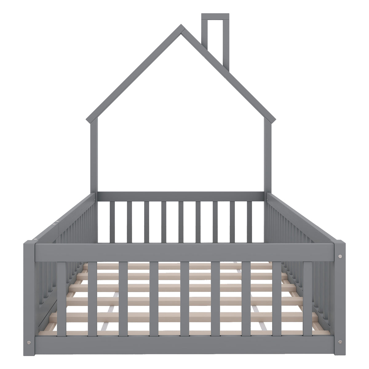 House Bed 90x200 cm Children Bed Slatted Base Pine Wood Grey