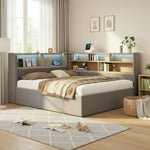 Daybed with Hydraulic Storage, LED, USB and Backrest, Grey Velvet