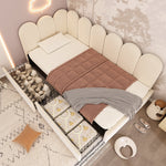 Upholstered Daybed with Drawers and Slatted Frame, 90x200cm, Beige Velvet