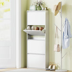Metal Shoe Cabinet, 4 Doors Slim Shoe Rack, White