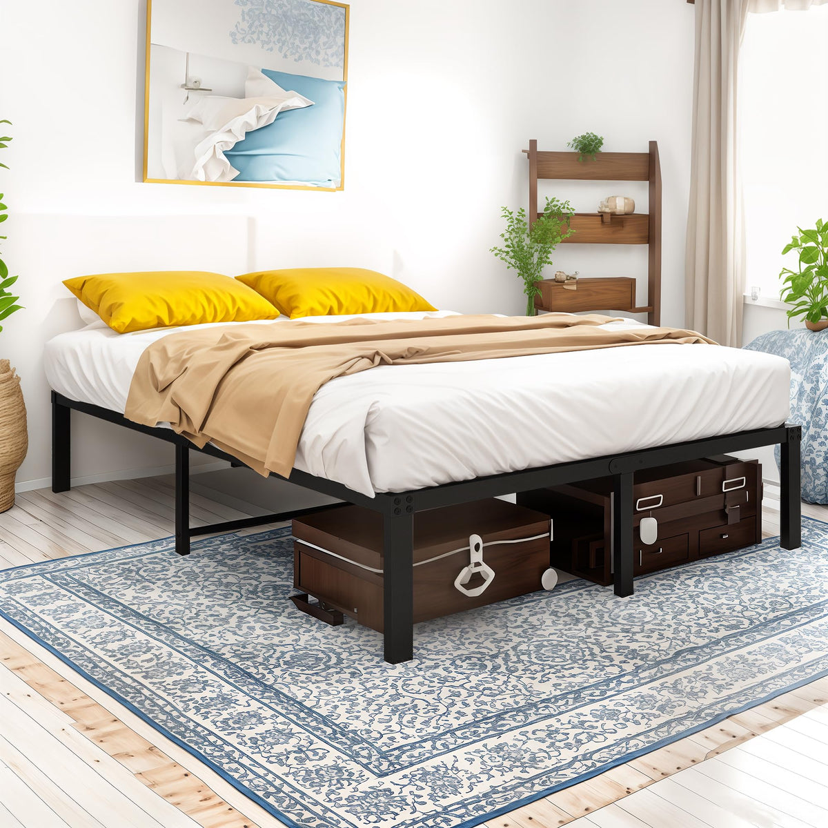 Metal Bed Frame 140x200 cm - Sturdy Platform Bed, Metal