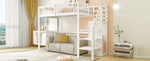 Loft Bed 90x200 with Stairs Storage Shelf Wardrobe, White Wooden