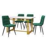 Dining Set 120x70cm with 4 Chairs Modern Gold Iron Leg Dark Green Velvet