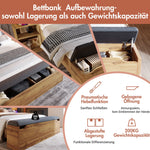 Double Bed with Mattress, Storage, Bedside Tables, Bench and USB Lamps, Oak Wood and Linen