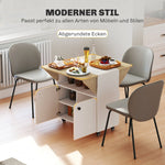 Folding Table with Rolling Cabinet, Two Folding Sides, 4 Casters, White + Natural Wood