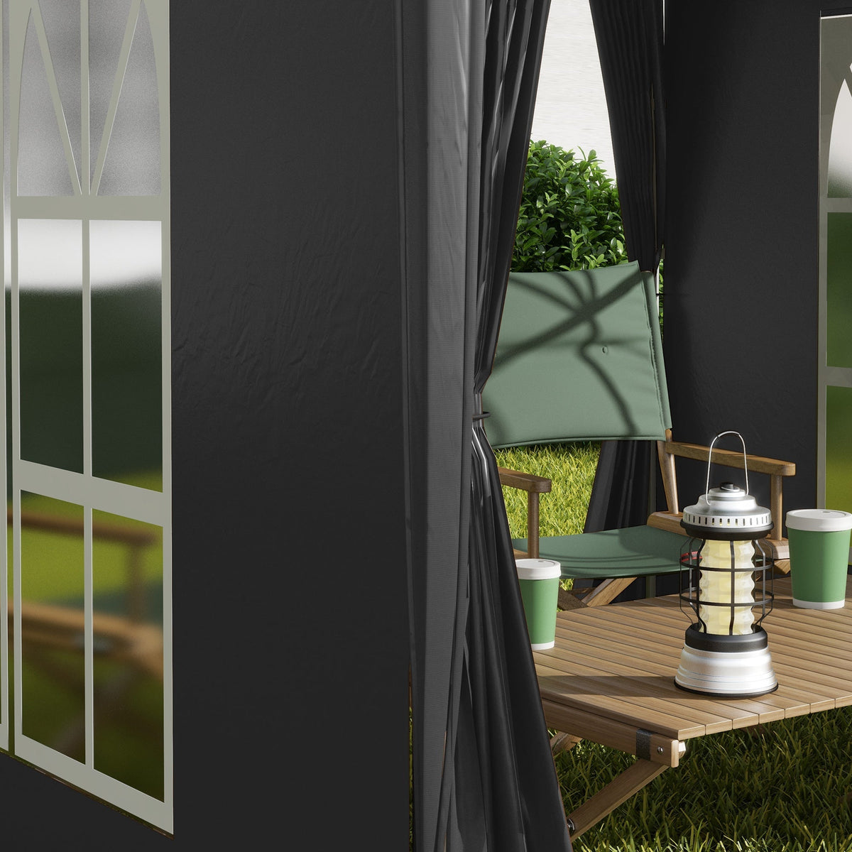Folding Pavilion 2x2m 4 Side Panels Windows UV Protection Steel Oxford Black
