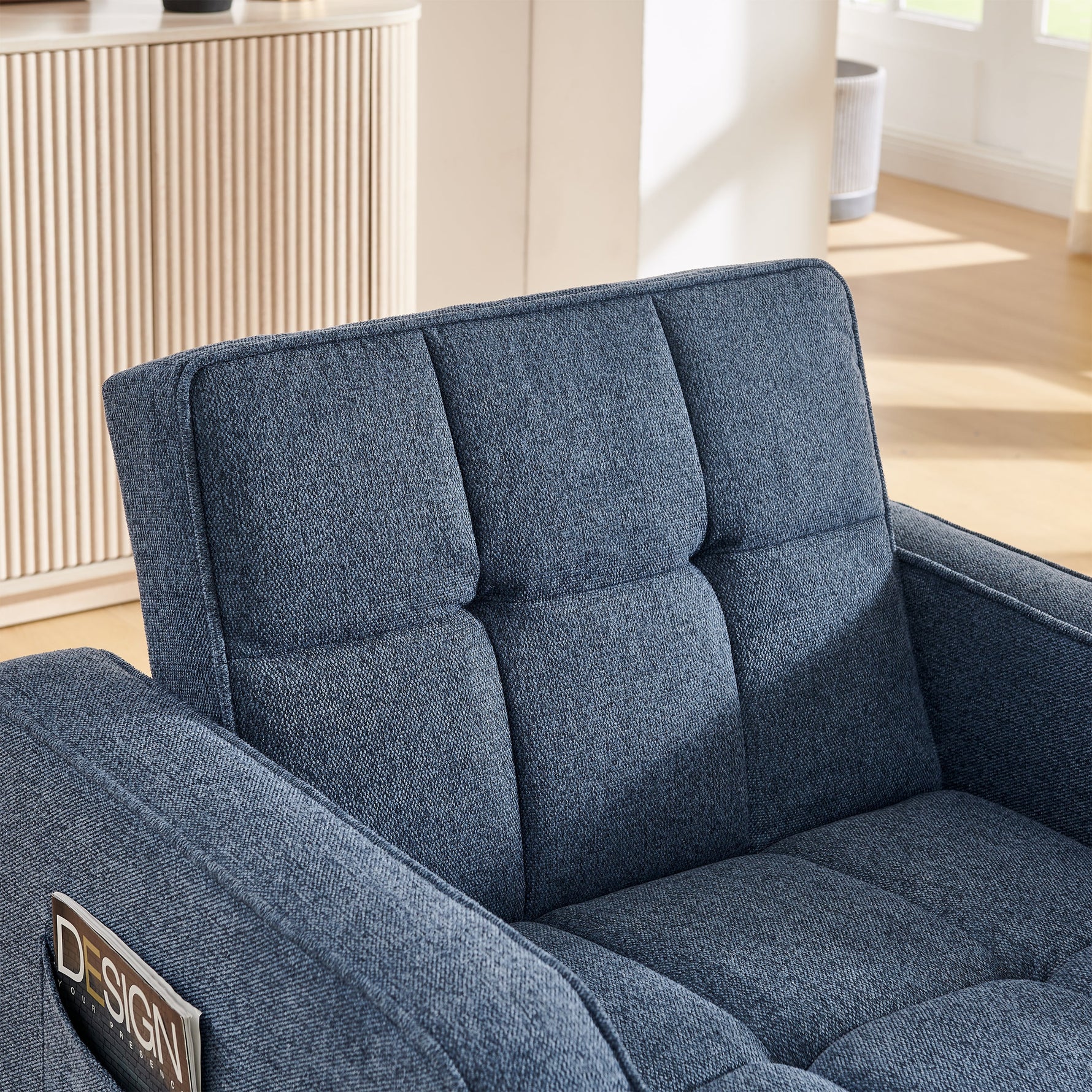 3-in-1 Sofa Bed with Slide-to-Transform Design and USB Charging, Navy Blue