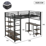 Loft Bed with Desk, Storage, Sturdy Slats, 4-Step Ladder, 120x200cm, Iron + Chipboard Black/Dark
