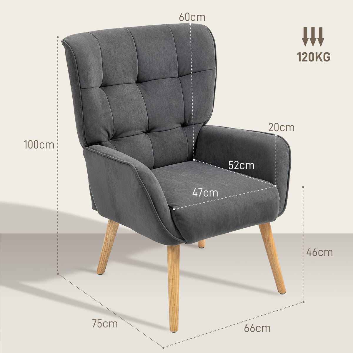 Armchair Lounge Relaxing Reading Chair, Velvet Gray