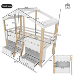 House Shape Loft Bed 90x200cm with 2 Drawers & LED, White + Natural