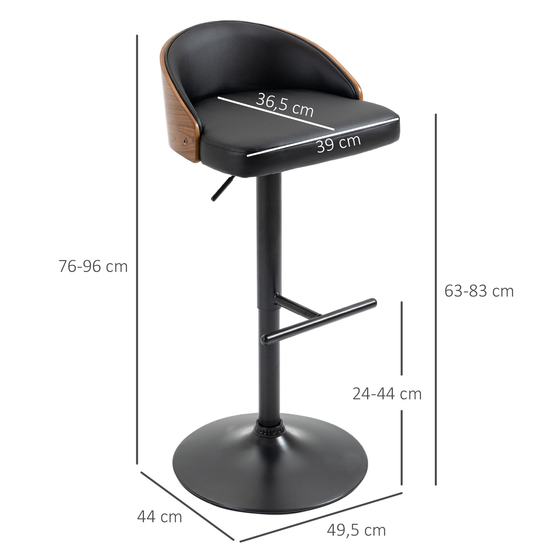 Bar Stools, Swivel Height-Adjustable with Footrest, Faux Leather Wood