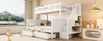 Children's Bunk Bed with Safety Stairs & Drawers, White