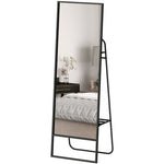 Full-Length Mirror, Industrial Design, Rear Shelf, 2 Hooks, Metal, Black