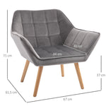 Wingback Chair, Single Recliner with Raised Legs, Velvet Grey