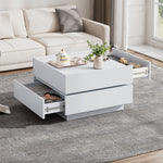 Coffee Table, Functional 360° Rotating with 2 Shelves & Storage, Pure White