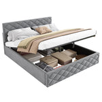 Upholstered Bed with Hydraulic Slatted Frame and Storage, 140x200cm, Grey