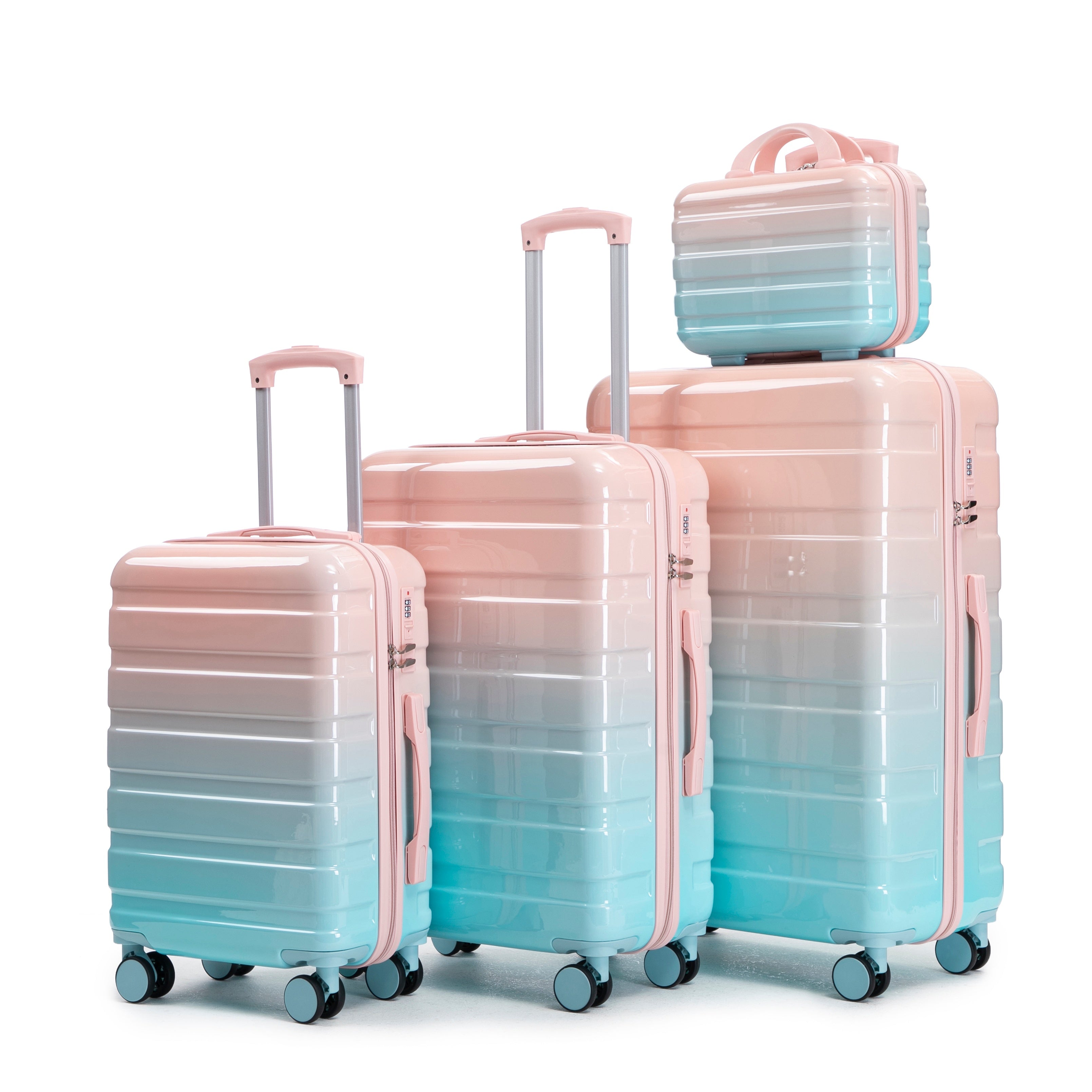 PC Spinner Luggage Set 4-Piece with Combination Lock and Cosmetic Bag - Pink