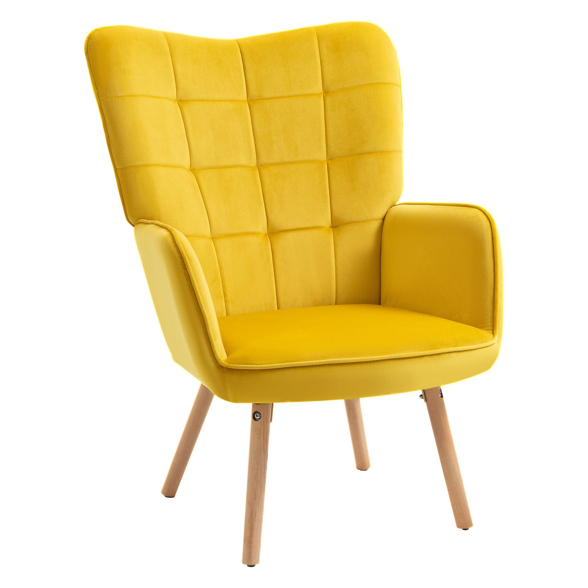 Armchair Wingback, Wooden Frame Lounge, Yellow Velvet